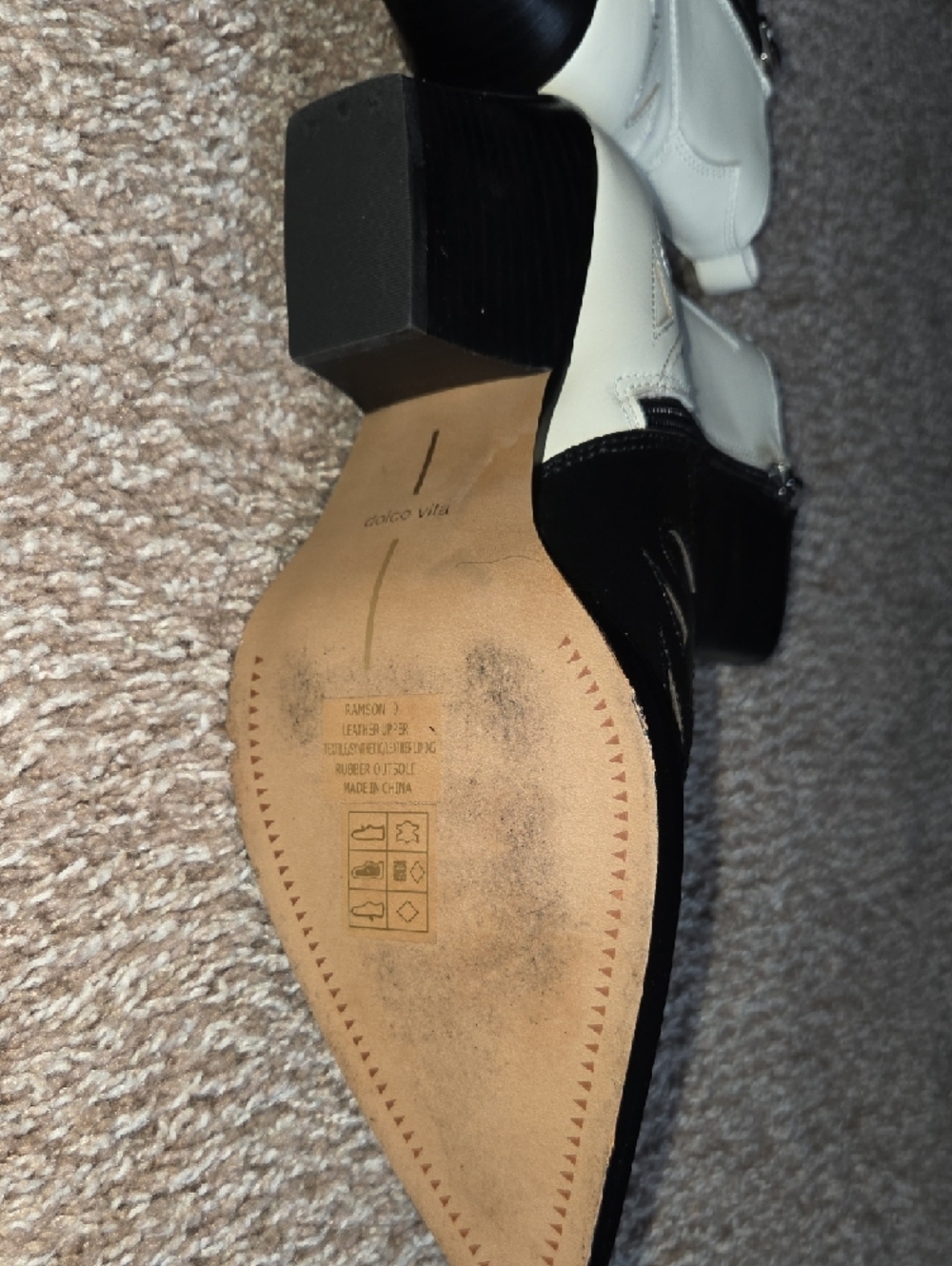 Dolce Vita Ramson Black and White Pointed Toe Western Ankle Boots - Picture 7 of 9